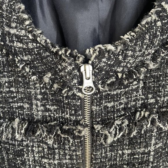 J Crew Tweed Swing Lady Coat in Raven Black Fringed Trim - Picture 5 of 8